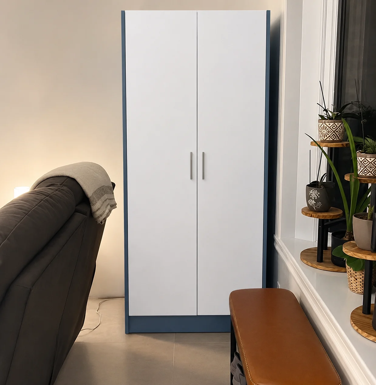 Tủ Quần Áo 2 Cánh Trắng Xanh Gọn Gàng Cho Phòng Ngủ ZM-10009