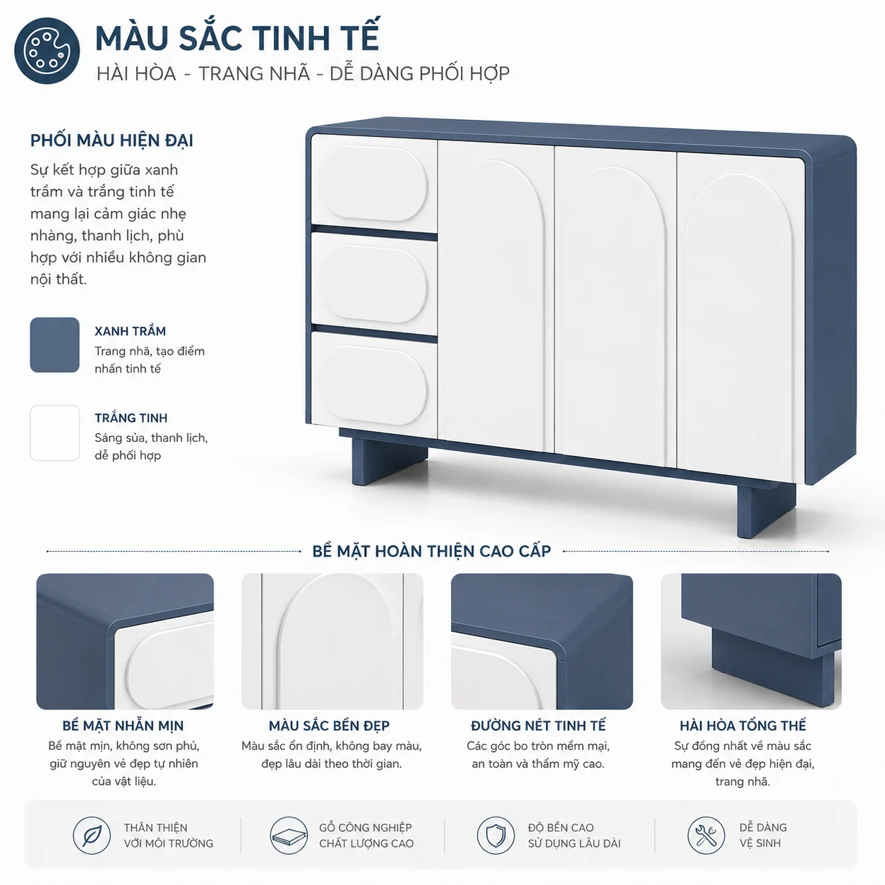 Tủ Trang Trí Cánh Vòm Màu Xanh Trắng Hiện Đại ZM-94006