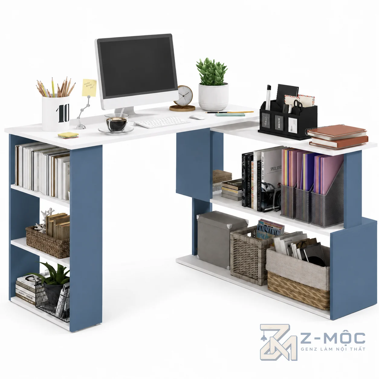 Bàn Học Chữ L Có Kệ Sách Hiện Đại Đa Năng ZM-70002 - 1200x600x750mm + Kệ sách 1000x300x700mm - ZM-70002.1