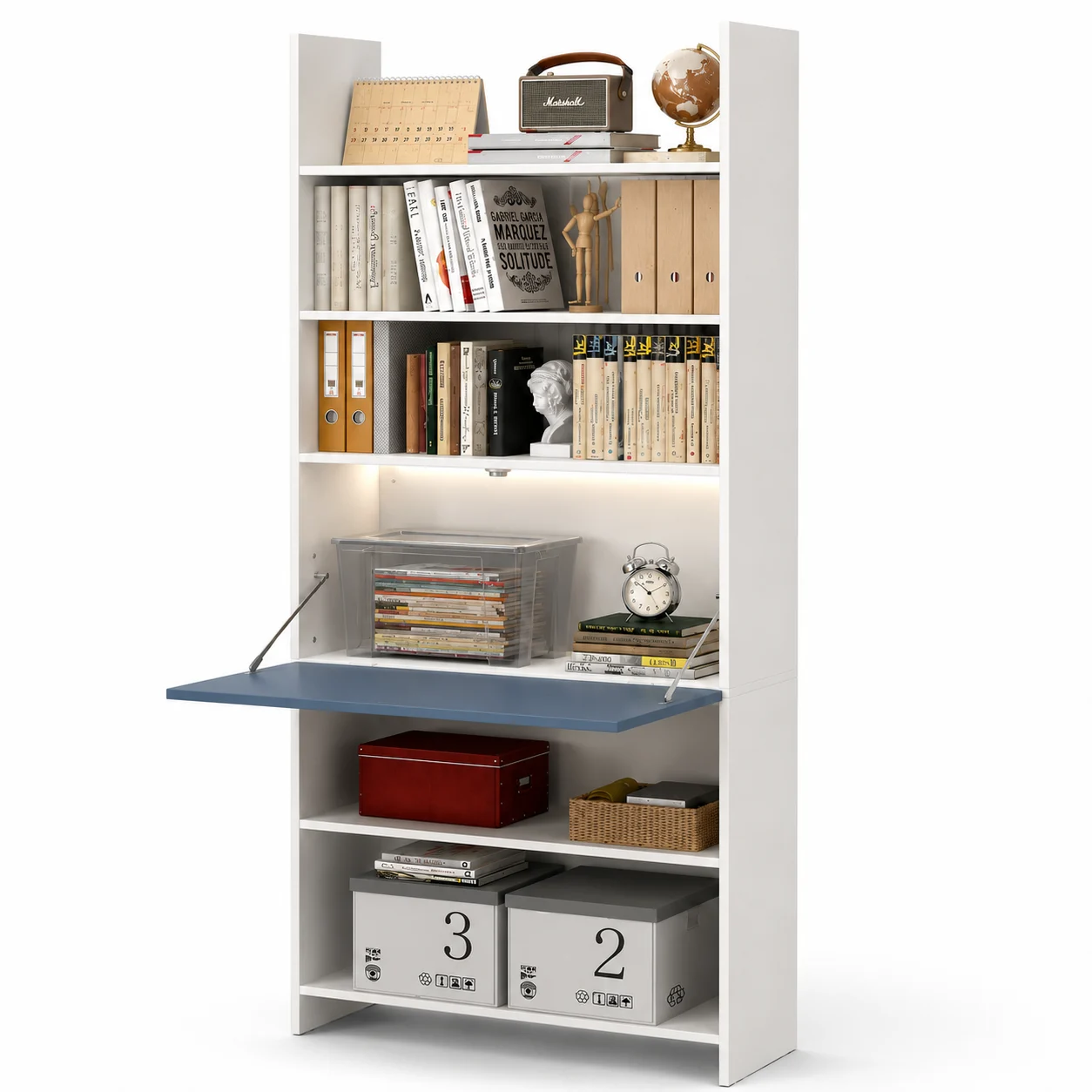Bàn Học Gấp Gọn Liền Kệ Sách Màu Xanh ZM-70014 - 800x300x2000mm