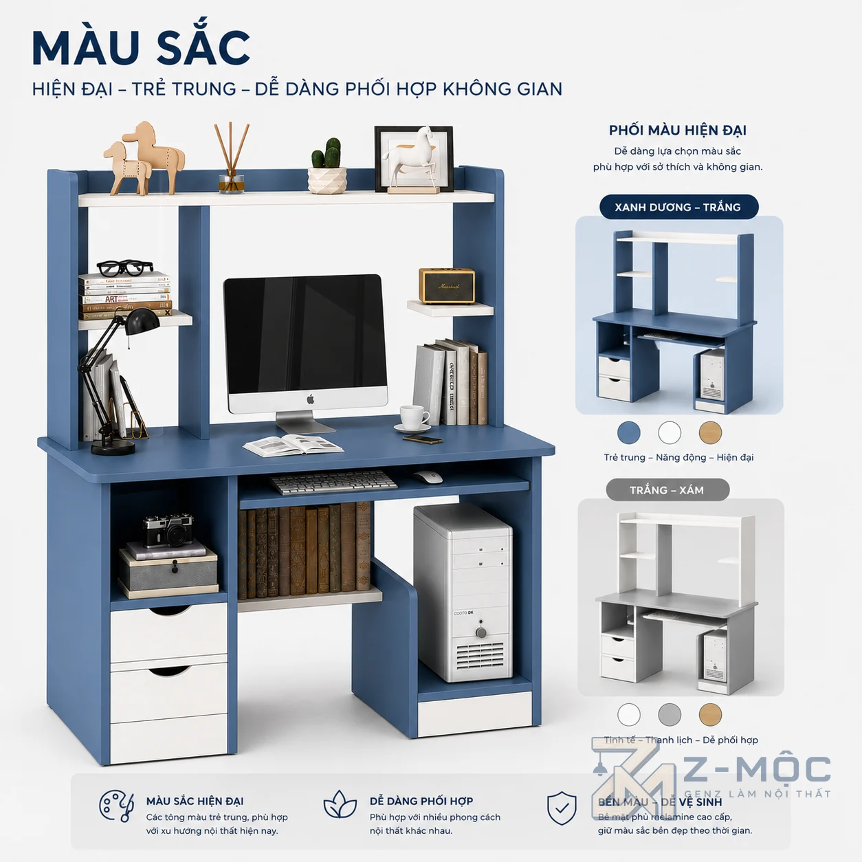 Bàn Học Giá Sách Màu Xanh Dương ZM-70013 - ảnh chi tiết 4