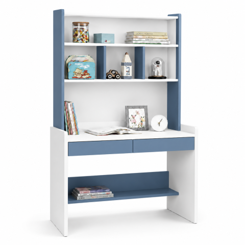 Bàn Học Liền Giá Sách Gỗ Công Nghiệp Màu Xanh Trắng ZM-70018 - 1400x600x1700mm - ZM-70018.2