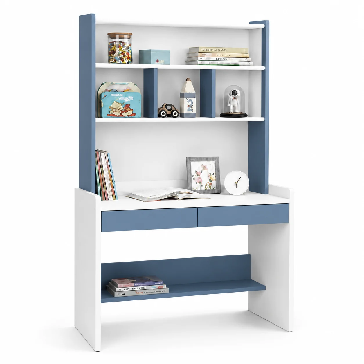 Bàn Học Liền Giá Sách Gỗ Công Nghiệp Màu Xanh Trắng ZM-70018 - 1400x600x1700mm - ZM-70018.2