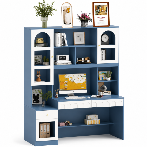 Bàn Học Liền Giá Sách Màu Xanh Nhiều Ngăn Chứa ZM-70010 - 1600x600x1900mm - ZM-70010.1