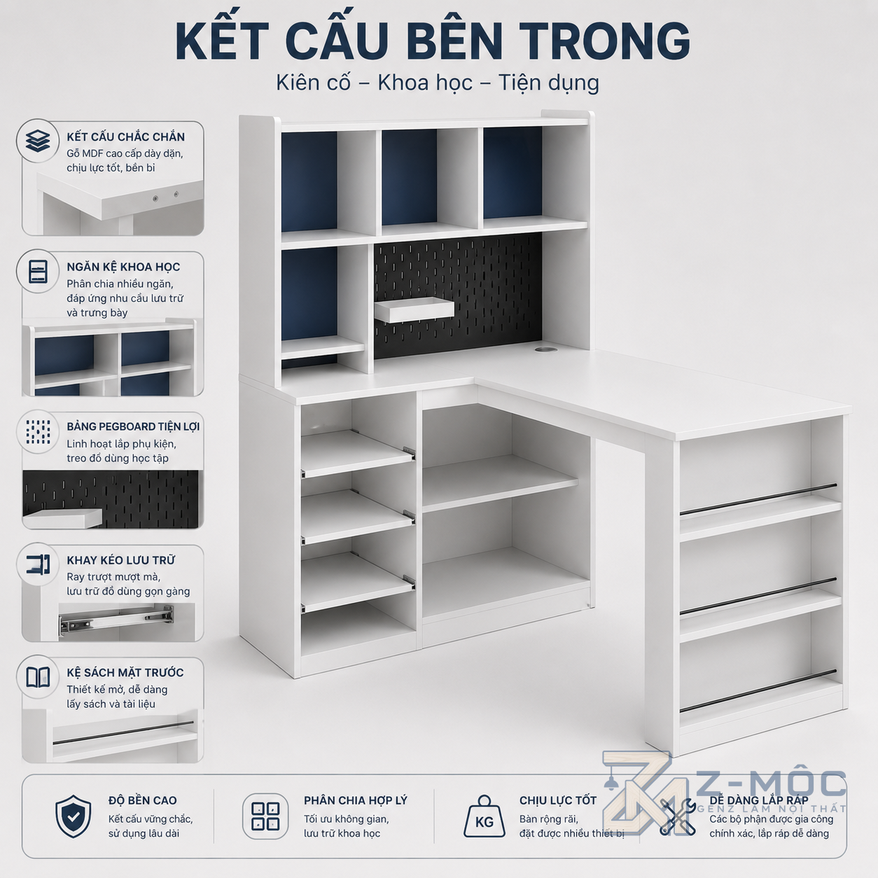 Bàn Học Liền Giá Sách Nhiều Ô Để Đồ Gọn Gàng ZM-70007 - ảnh chi tiết 5