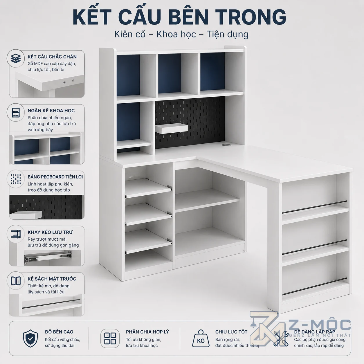 Bàn Học Liền Giá Sách Nhiều Ô Để Đồ Gọn Gàng ZM-70007 - ảnh chi tiết 5