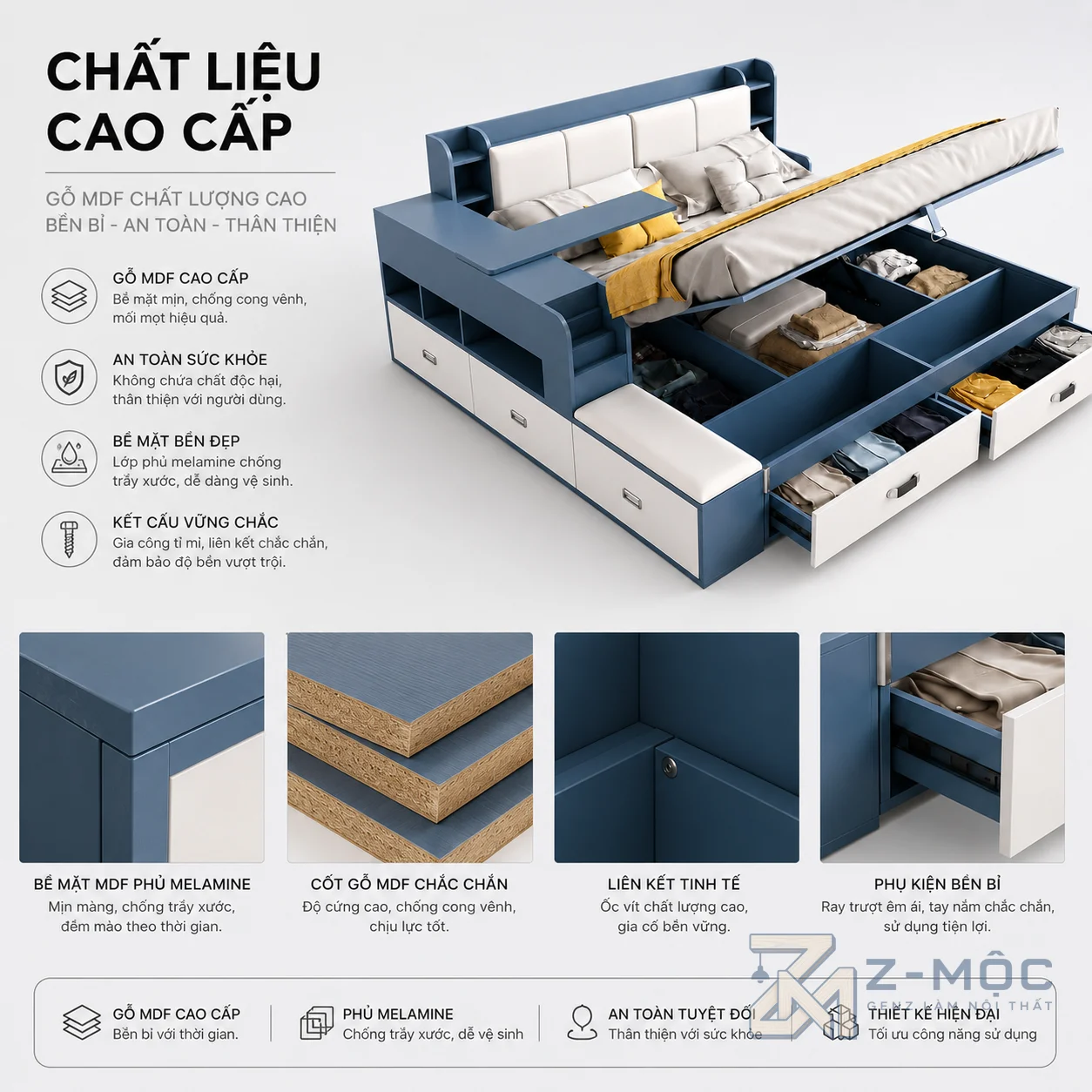 Bàn học liền giường giúp tiết kiệm diện tích