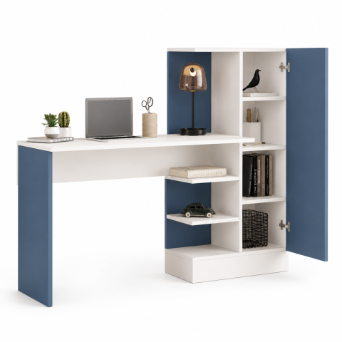Bàn Học Tủ Sách Phối Màu Xanh Trắng Tiện Lợi ZM-70020 - 1500x500x1100mm - ZM-70020.1