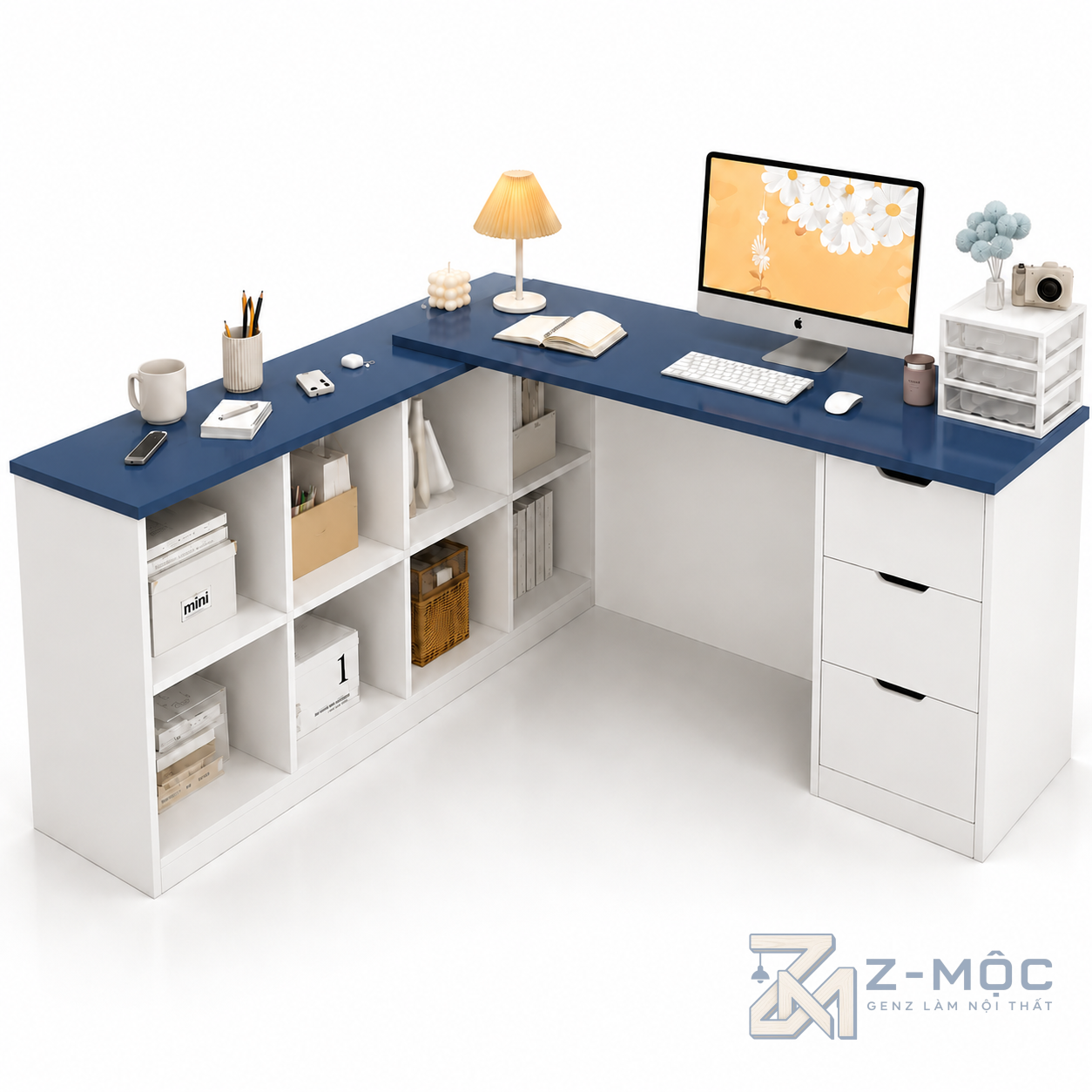 Bàn Học Và Làm Việc Chữ L Có Kệ Sách Và Hộc Tủ Hiện Đại ZM-70015 - ảnh chi tiết 7