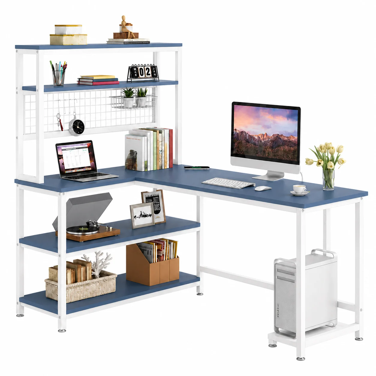 Bàn Học Và Làm Việc Chữ L Liền Kệ Sách Khung Sắt ZM-70030 - 1500x600x1500mm - ZM-70030.2