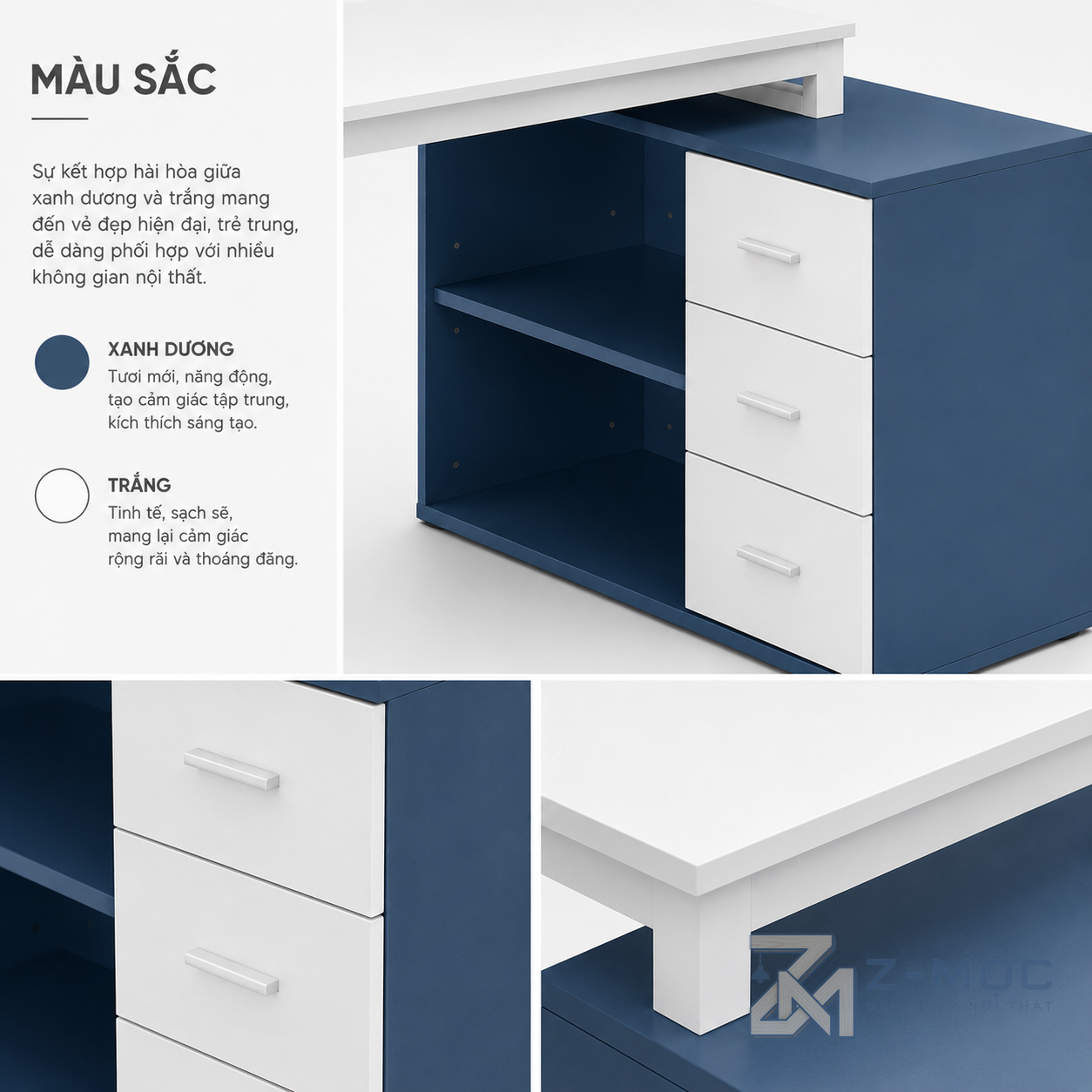 Bàn Học Và Làm Việc Có Hộc Tủ Ba Ngăn Gọn Gàng ZM-70003 - hình ảnh thực tế 1