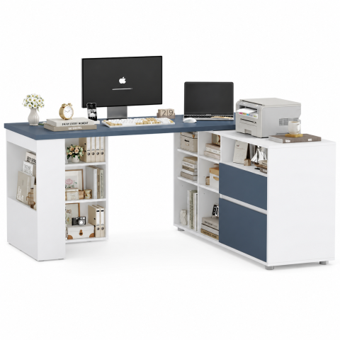 Bàn Làm Việc Chữ L Có Tủ Hồ Sơ Tiện Lợi ZM-70017 - 1400x600x750mm + Kệ 1200x400x730mm - ZM-70017.1