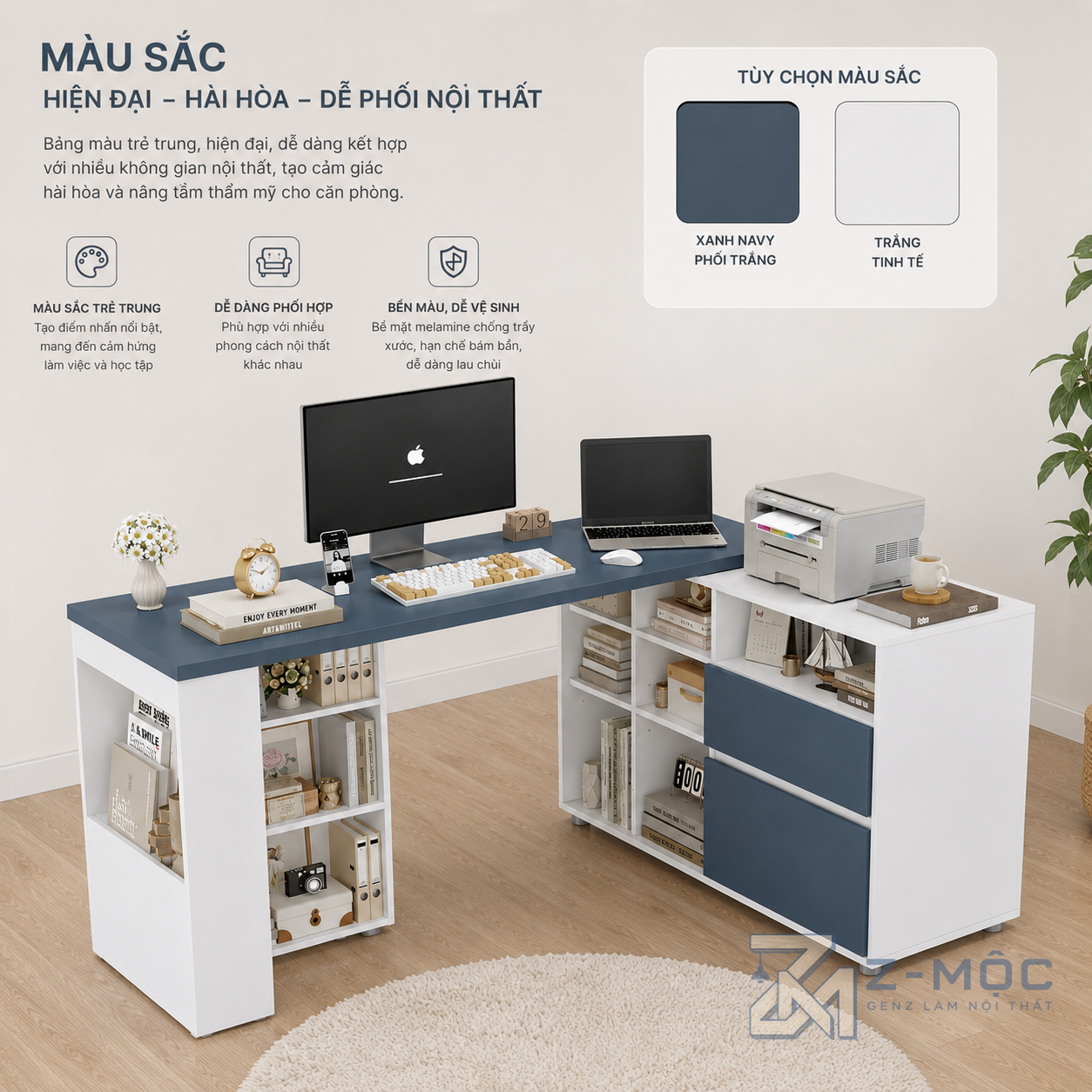 Bàn Làm Việc Chữ L Có Tủ Hồ Sơ Tiện Lợi ZM-70017 - ảnh chi tiết 4