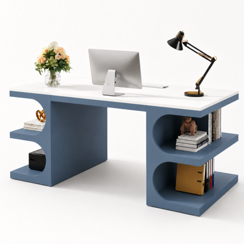 Bàn Làm Việc Có Kệ Sách Độc Đáo Màu Xanh ZM-70011 - 1400X600X750 - ZM-70011.1