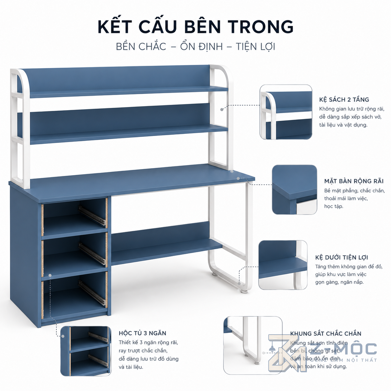 Bàn Làm Việc Liền Kệ Sách Khung Sắt Hiện Đại ZM-70021 - ảnh chi tiết 5