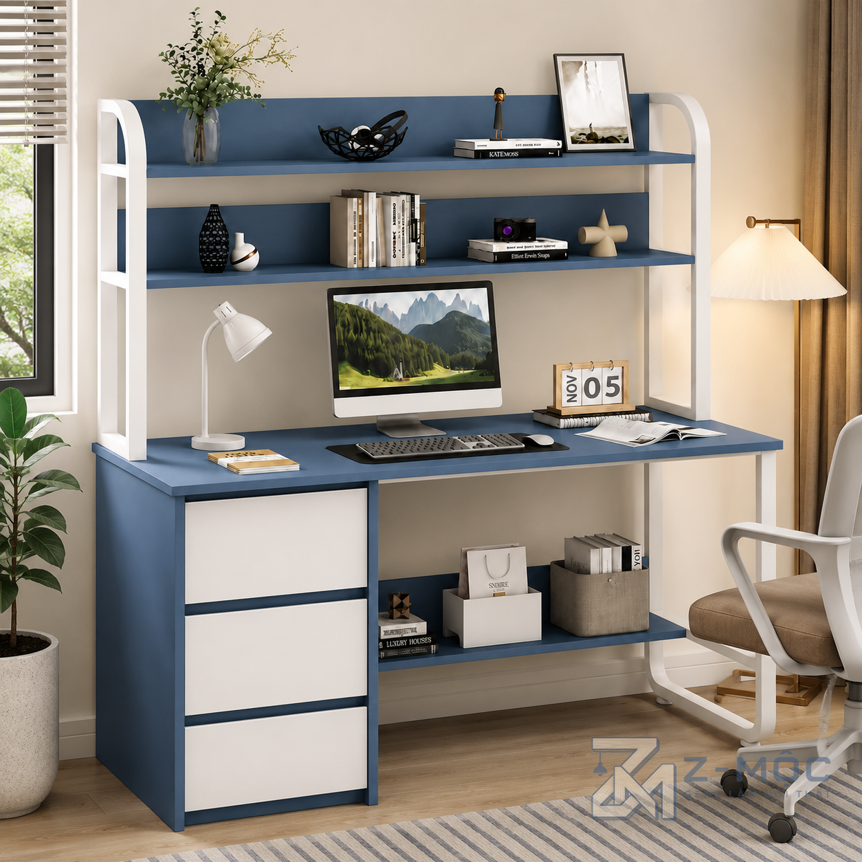 Bàn Làm Việc Liền Kệ Sách Khung Sắt Hiện Đại ZM-70021 - ảnh chi tiết 6
