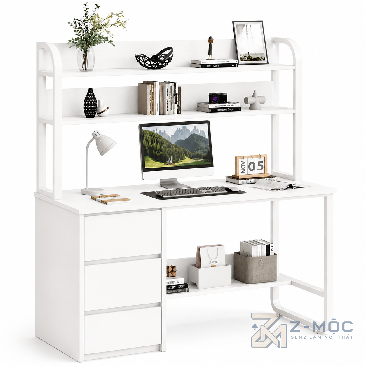 Bàn Làm Việc Liền Kệ Sách Khung Sắt Hiện Đại ZM-70021 - ảnh chi tiết 7