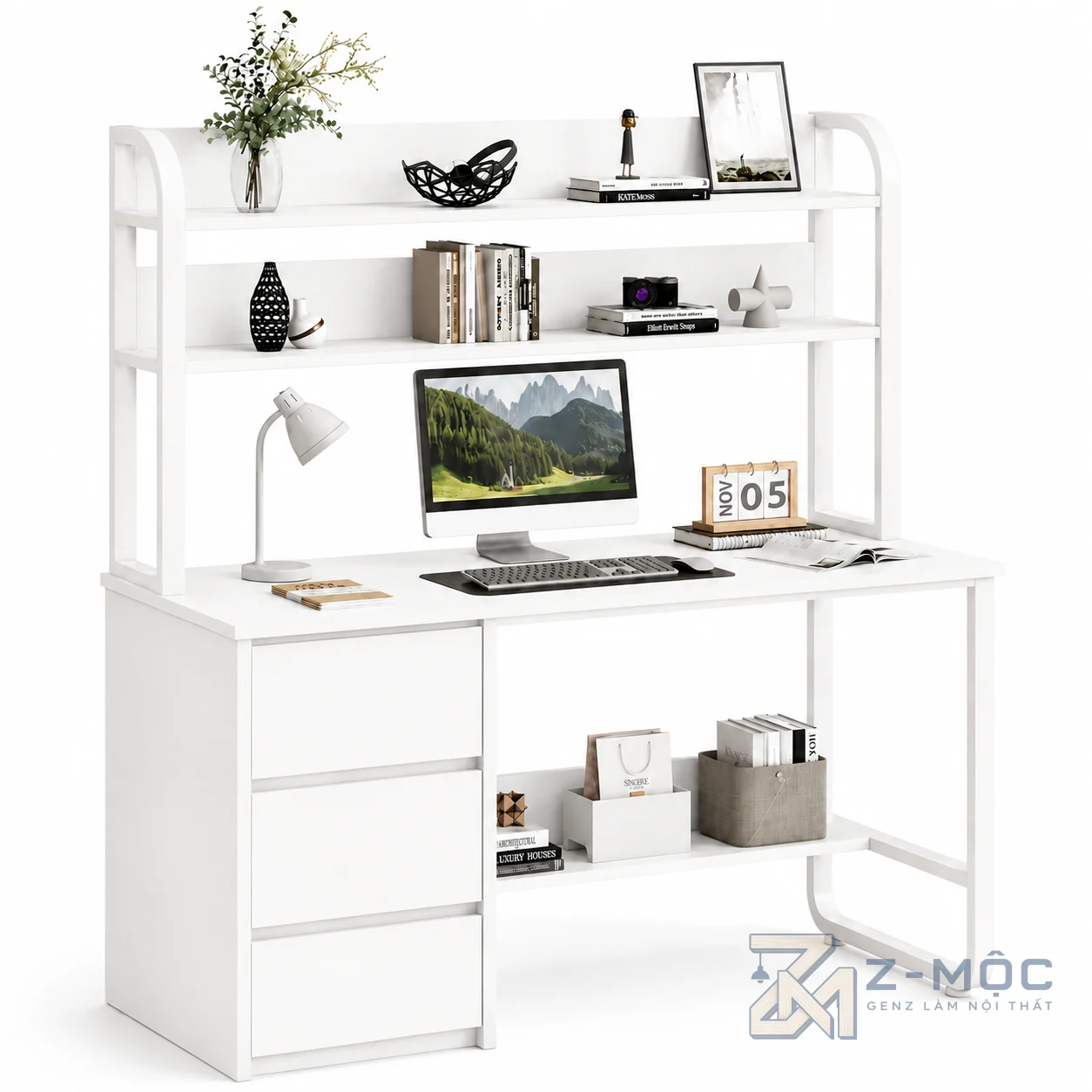 Bàn Làm Việc Liền Kệ Sách Khung Sắt Hiện Đại ZM-70021 - ảnh chi tiết 7