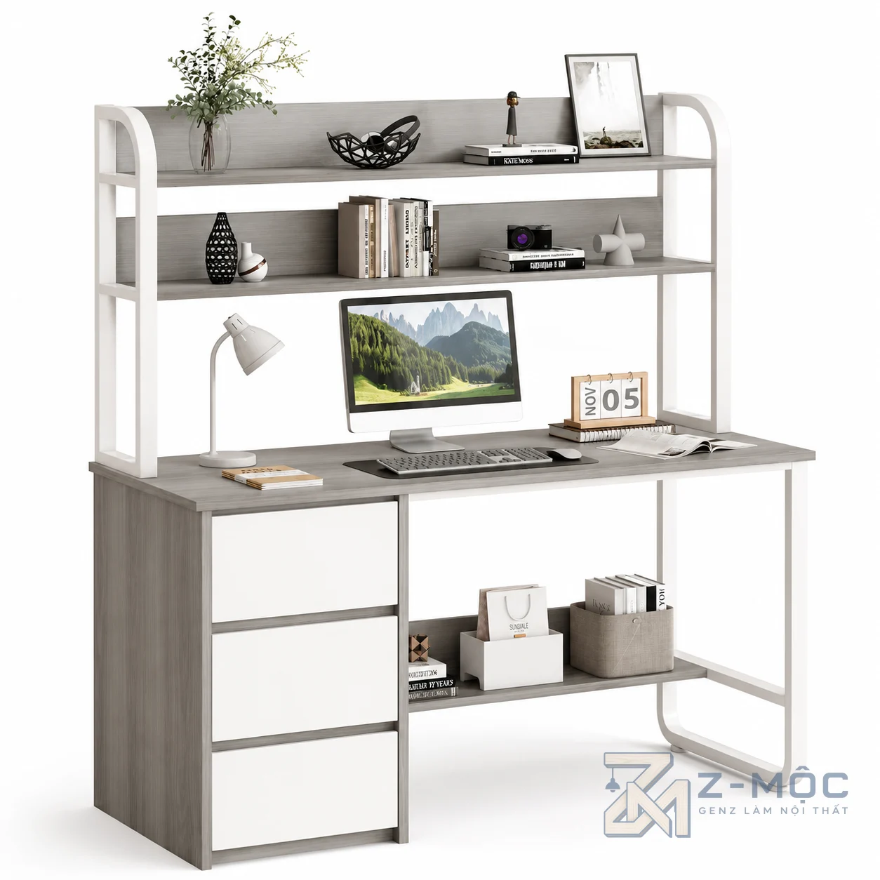 Bàn Làm Việc Liền Kệ Sách Khung Sắt Hiện Đại ZM-70021 - ảnh chi tiết 8