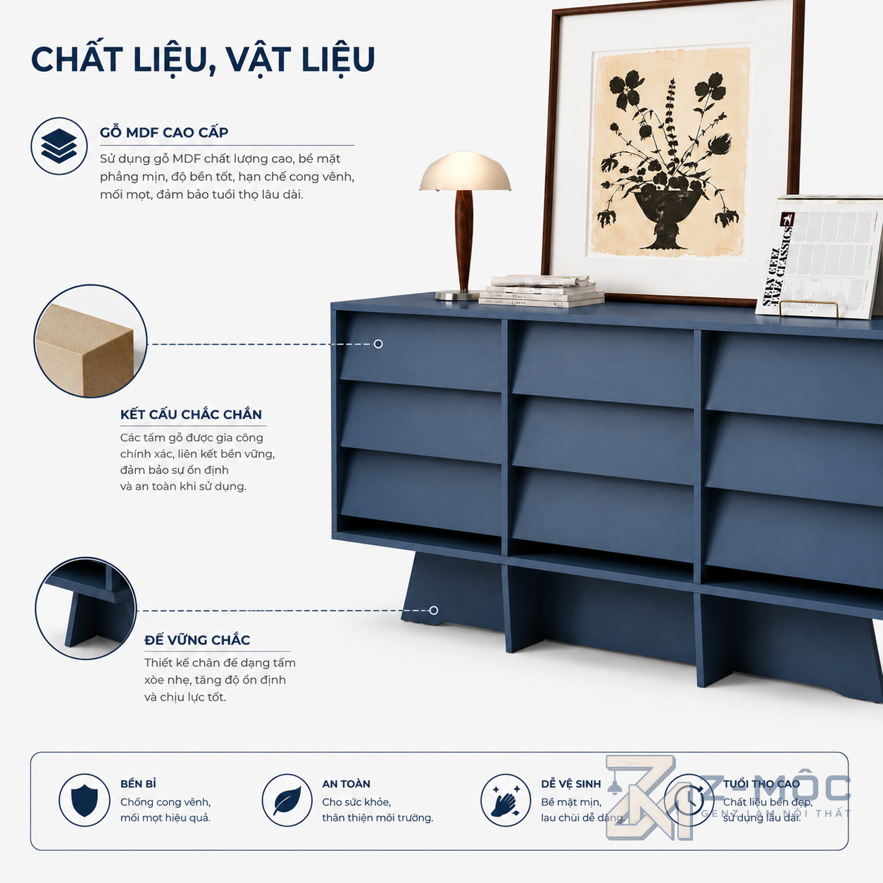 Chất liệu bền chắc, bề mặt hoàn thiện đẹp