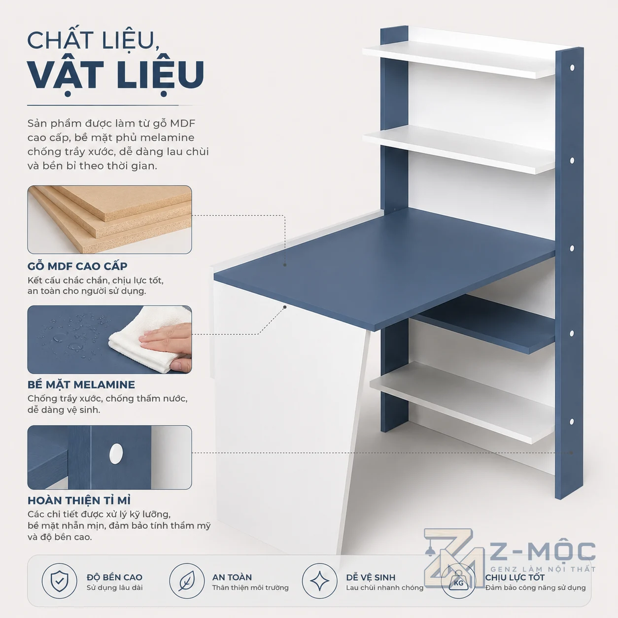 Chất liệu bền chắc, dễ vệ sinh