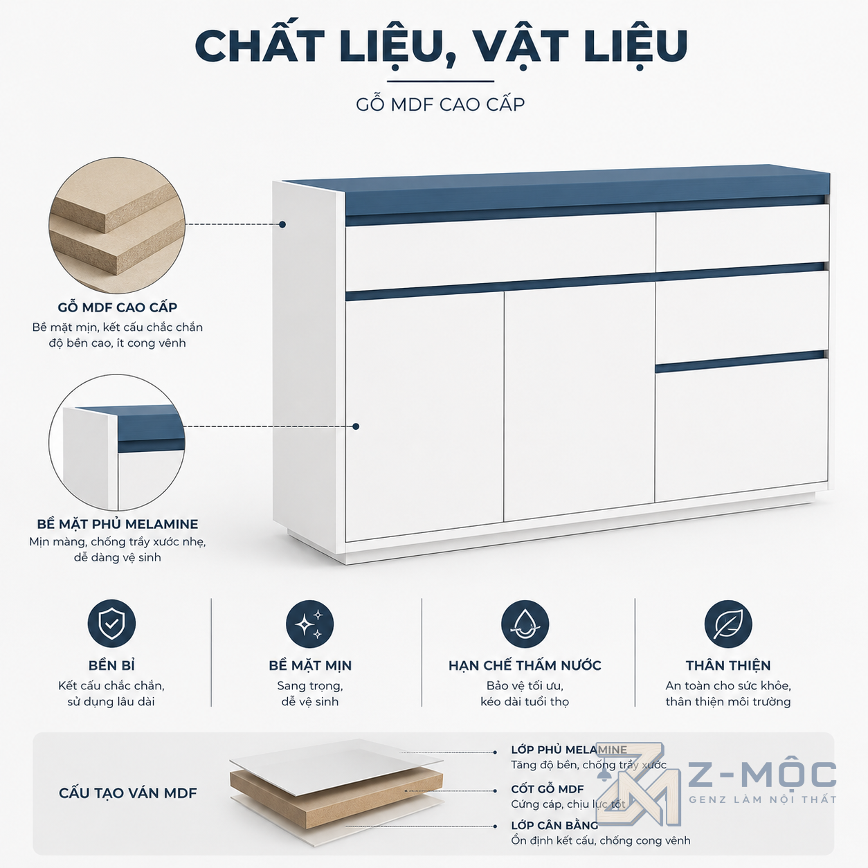 Chất liệu bền đẹp, dễ vệ sinh