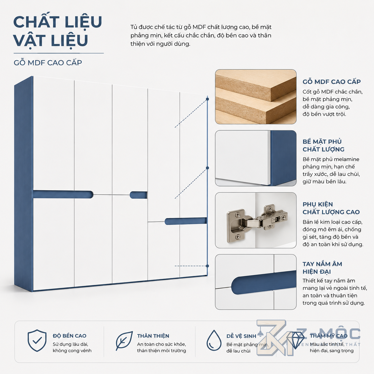 Chất liệu bền đẹp, dễ vệ sinh