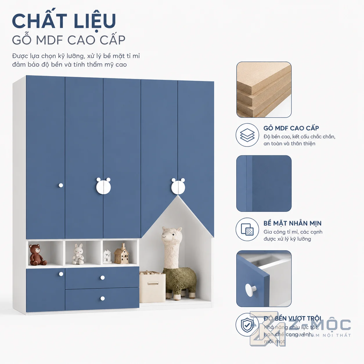Chất liệu gỗ MDF, bền đẹp theo thời gian