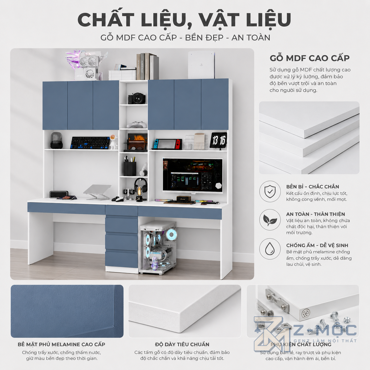 Chất liệu gỗ MDF chống ẩm bền đẹp