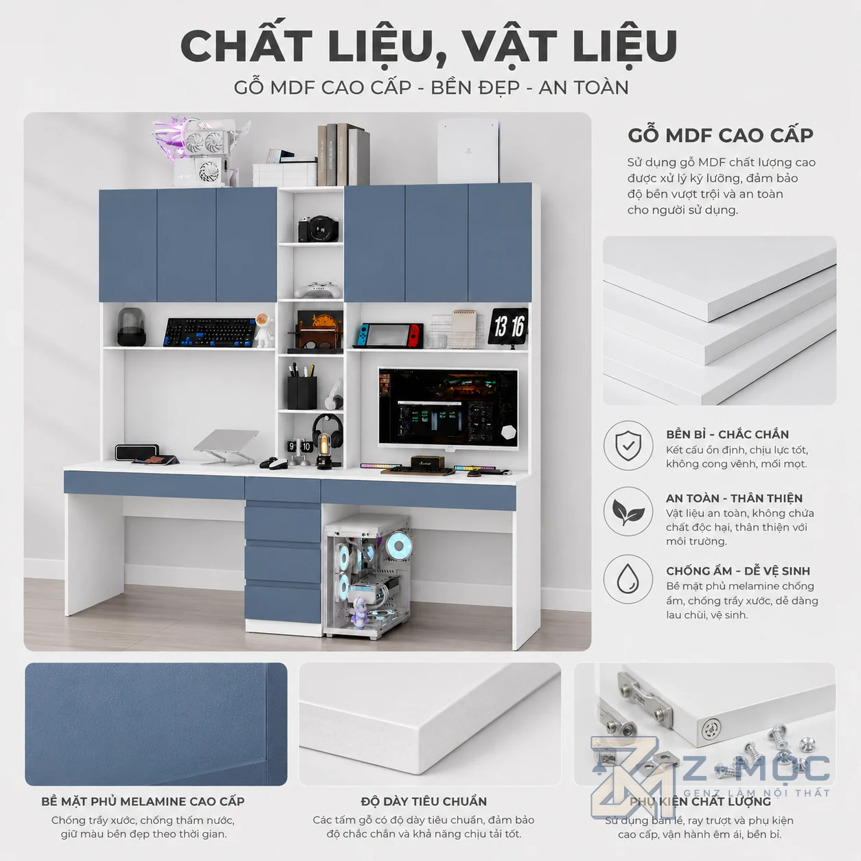 Chất liệu gỗ MDF chống ẩm bền đẹp