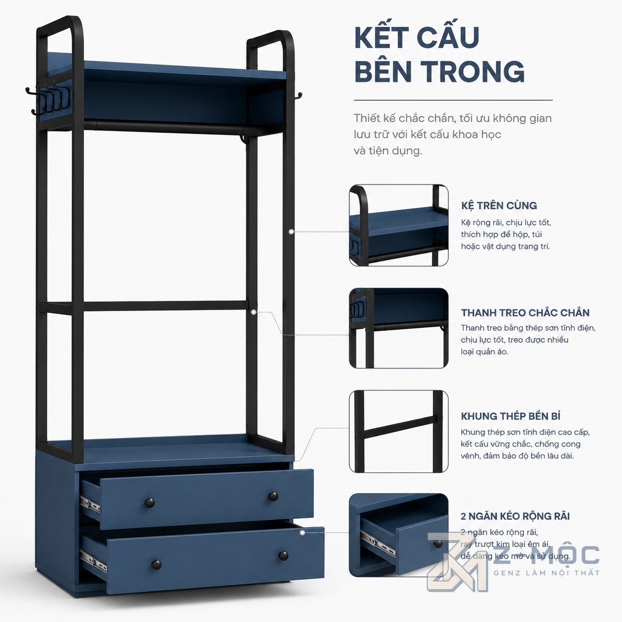 Giá Treo Quần Áo Có Ngăn Kéo Đa Năng Hiện Đại ZM-10017 - ảnh chi tiết 5