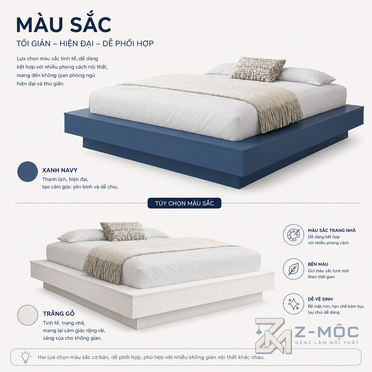 Giường Ngủ Bệt Không Đầu Giường Màu Xanh Tối Giản ZM-11011 - ảnh chi tiết 5
