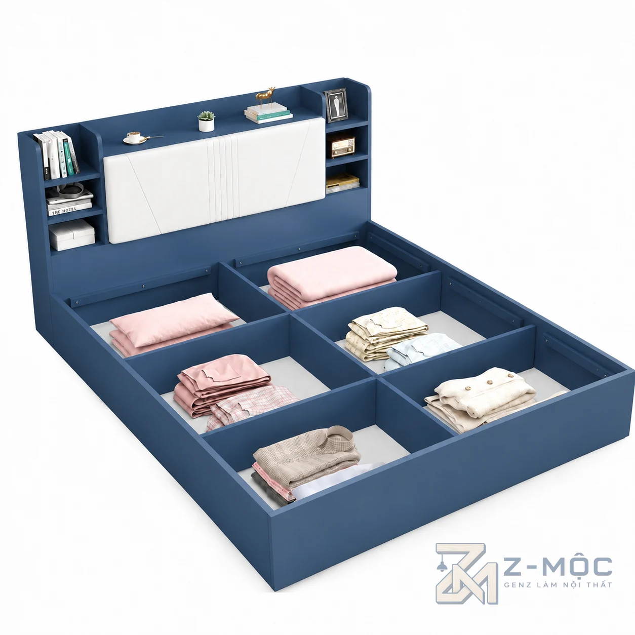 Giường Ngủ Bọc Nệm Đầu Giường Kèm Kệ Để Đồ Tiện Ích ZM-11020 - ảnh chi tiết 6
