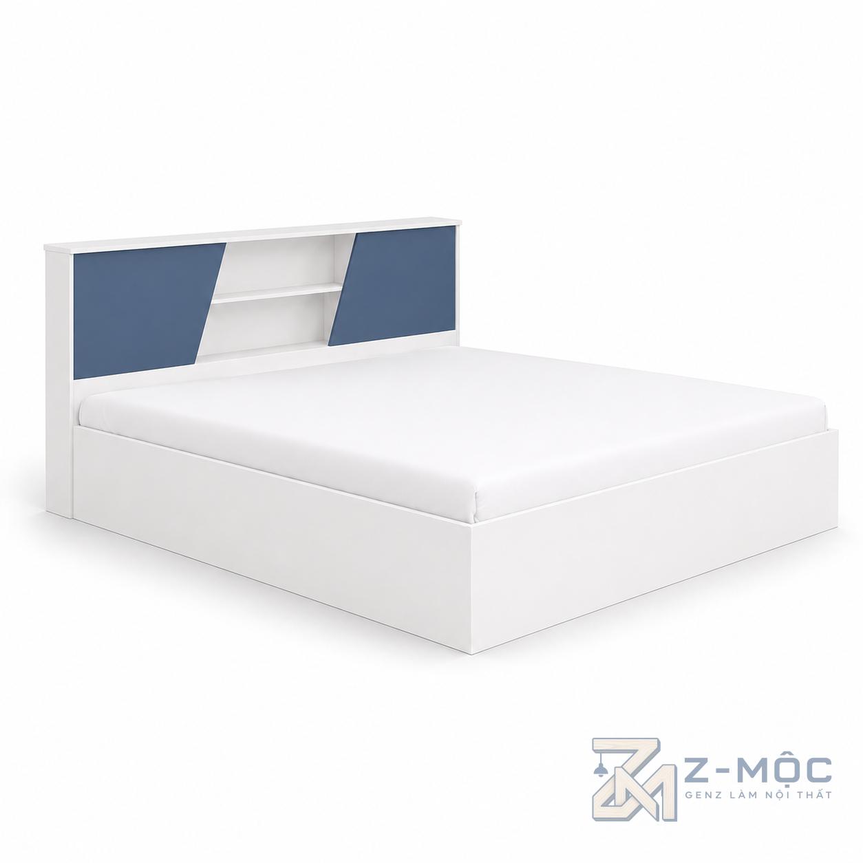 Giường Ngủ Có Kệ Đầu Giường Màu Xanh Phối Trắng ZM-11018 - ảnh chi tiết 1