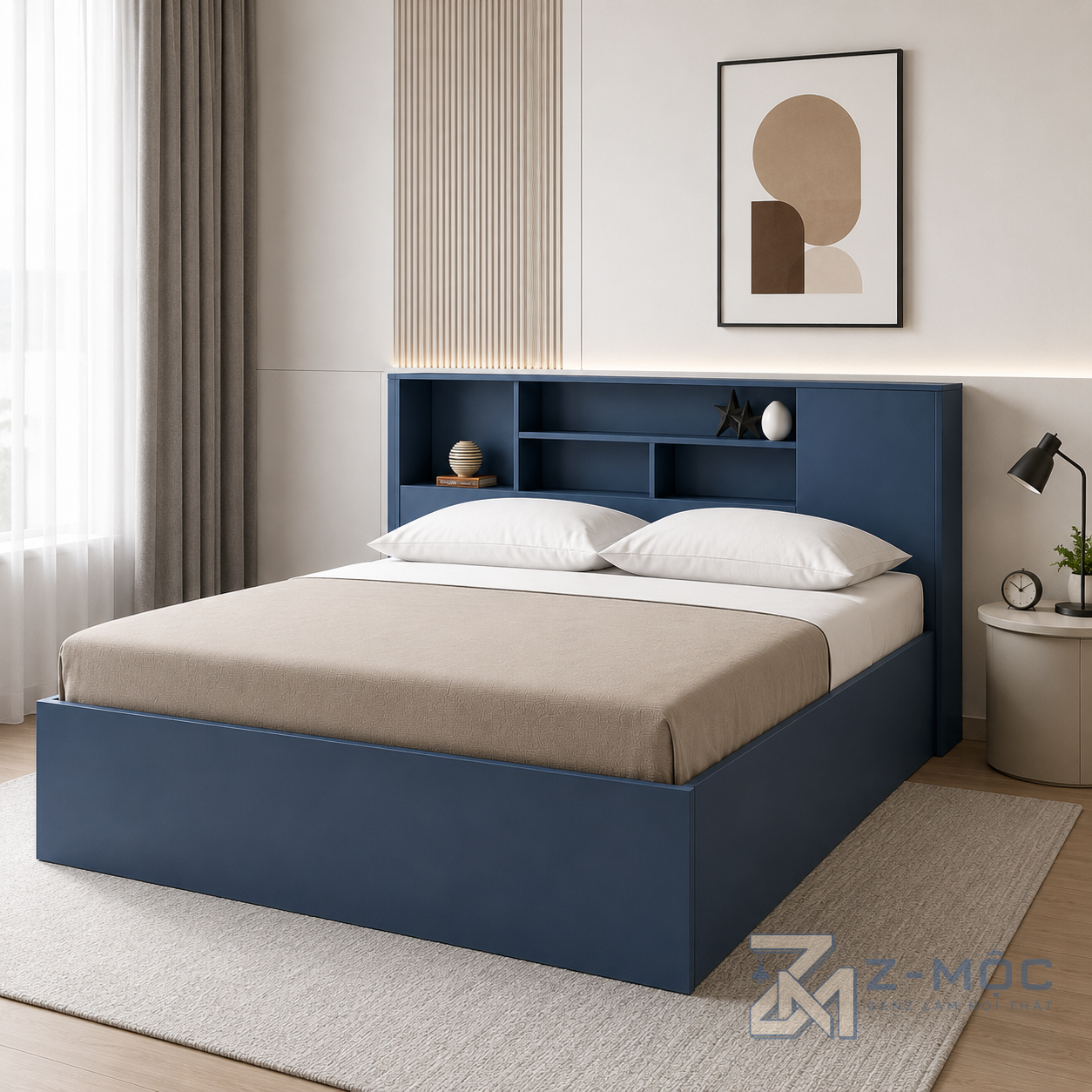 Giường Ngủ Có Kệ Đầu Giường Màu Xanh Tiện Ích ZM-11016 - ảnh chi tiết 6