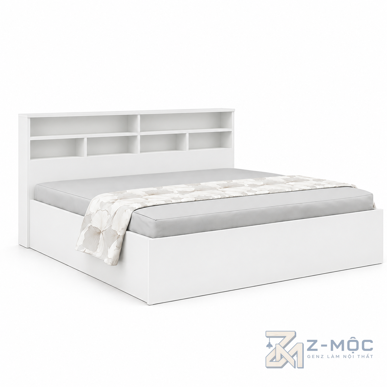 Giường Ngủ Có Kệ Đầu Giường Nhiều Ô Màu Xanh ZM-11015 - ảnh chi tiết 7