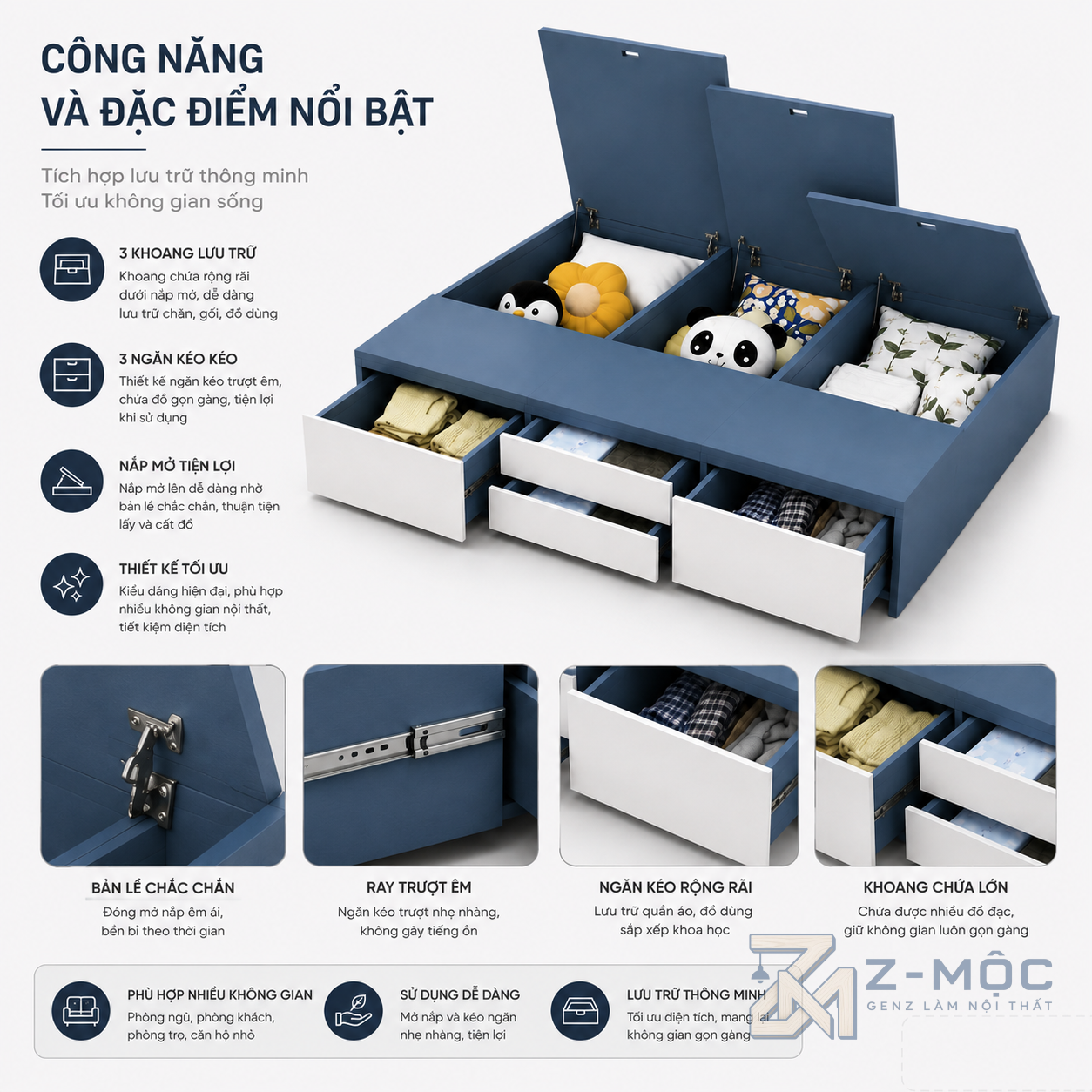 Giường Ngủ Đa Năng Có Ngăn Kéo Và Hộc Chứa Đồ ZM-11021 - ảnh chi tiết 4
