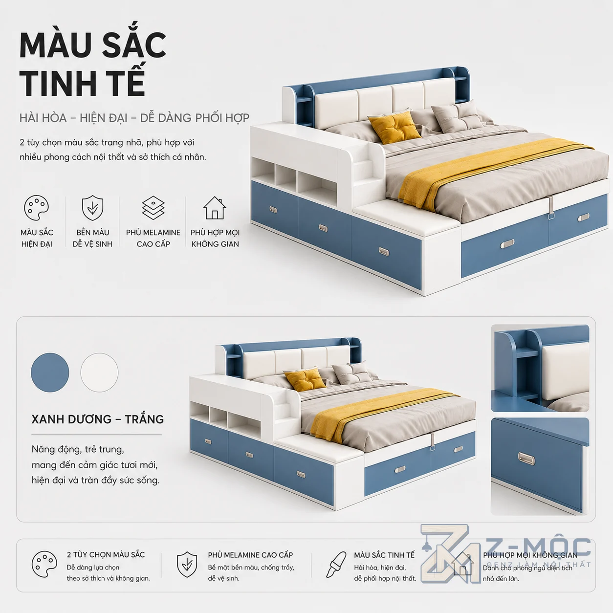 Giường Ngủ Đa Năng Tích Hợp Kệ Sách Và Bàn Học ZM-11008 - ảnh chi tiết 6