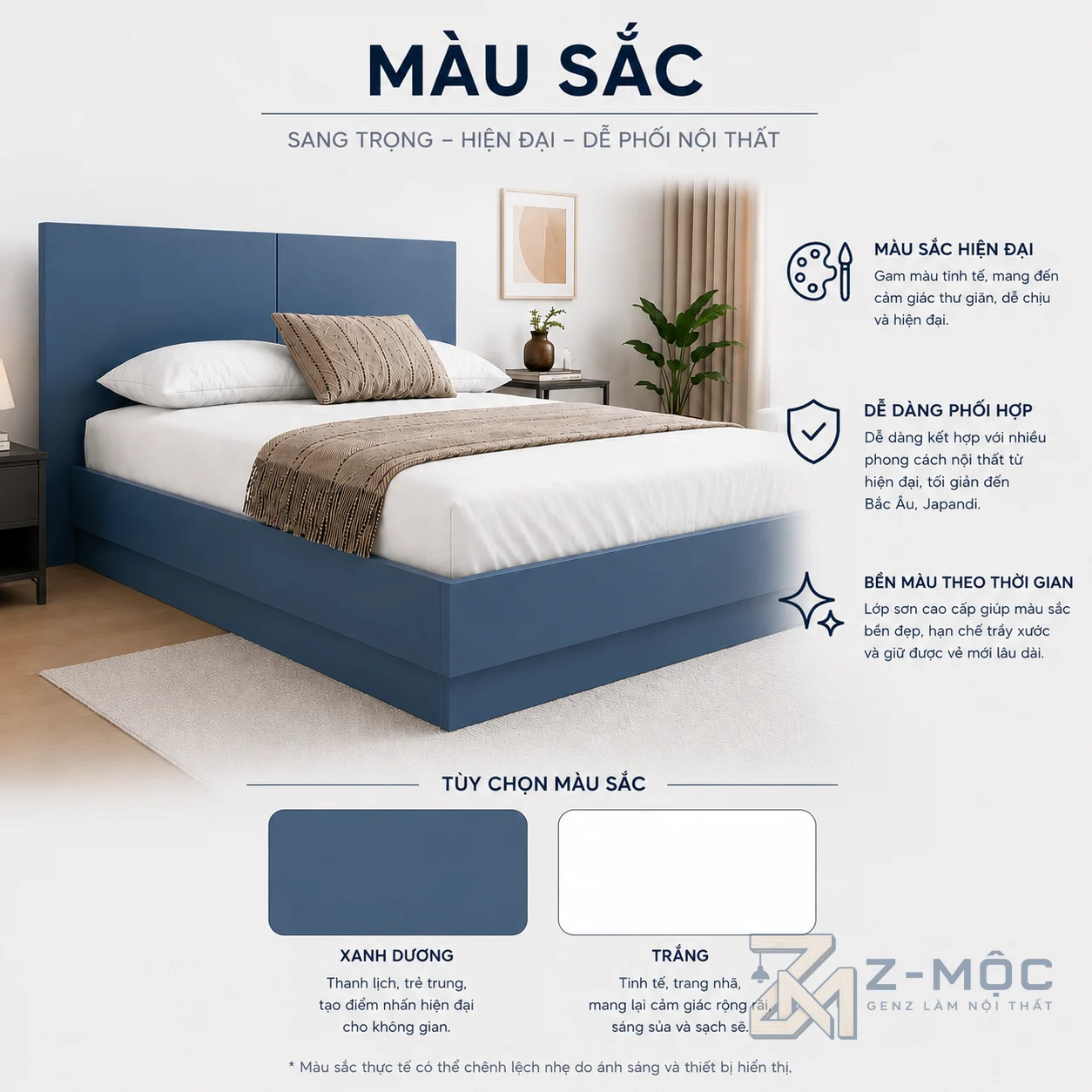 Giường Ngủ Gỗ Màu Xanh Hiện Đại Phong Cách Tối Giản ZM-11006 - ảnh chi tiết 4