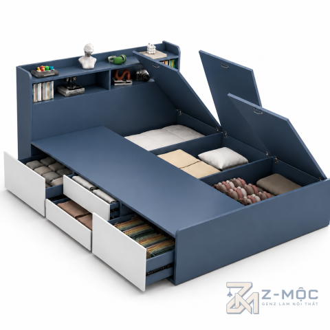 Giường Ngủ Thông Minh Nhiều Ngăn Chứa Tích Hợp Kệ Đầu Giường ZM-11001 - ảnh chi tiết 1
