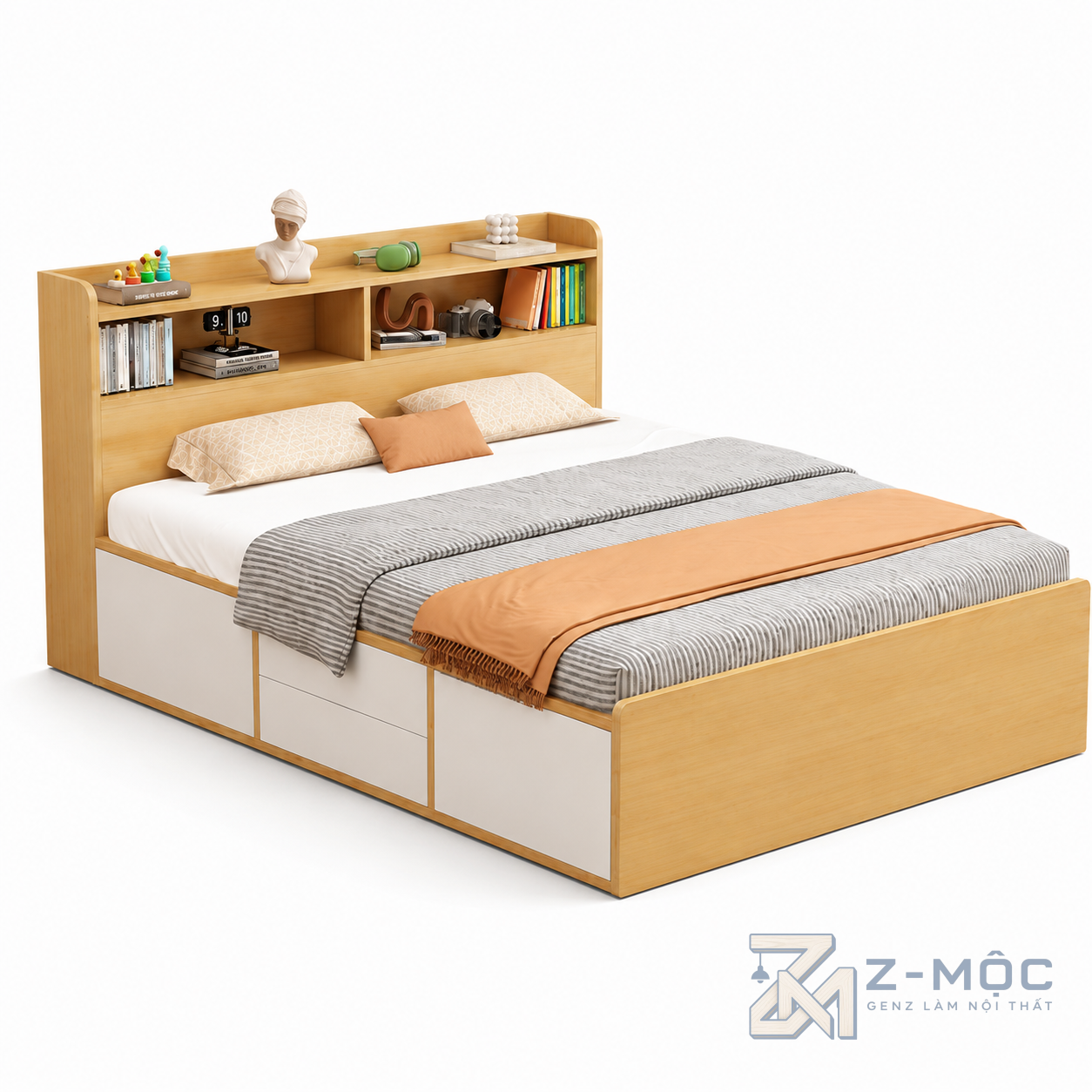 Giường Ngủ Thông Minh Nhiều Ngăn Chứa Tích Hợp Kệ Đầu Giường ZM-11001 - ảnh chi tiết 8