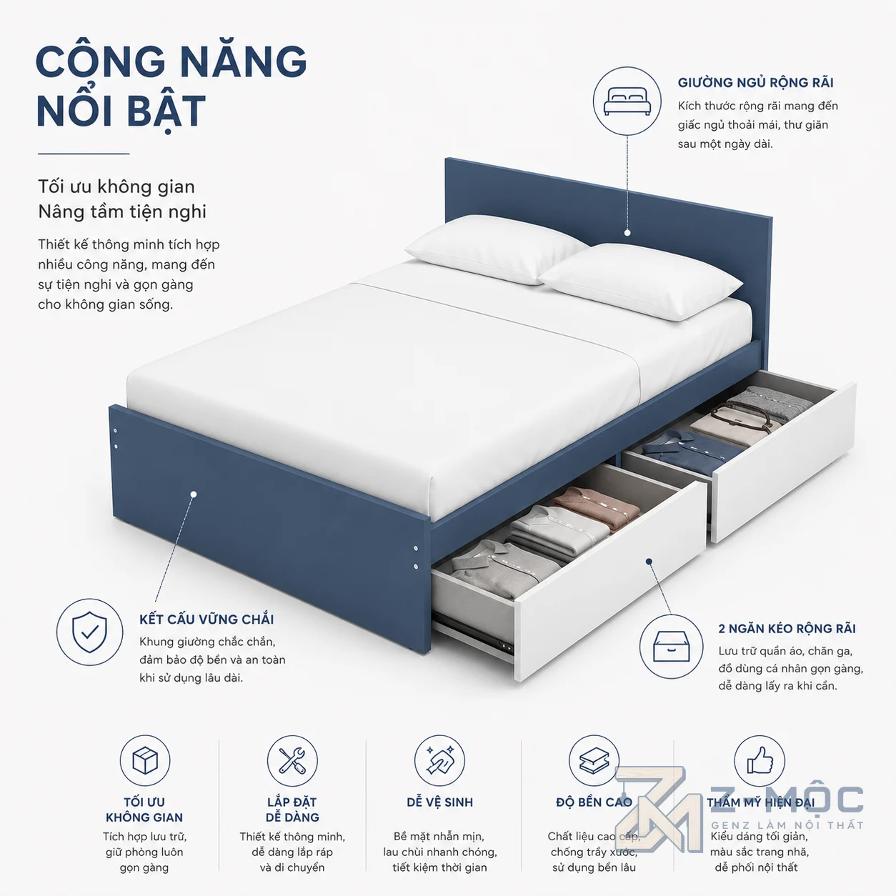 Hai ngăn kéo tăng thêm không gian lưu trữ