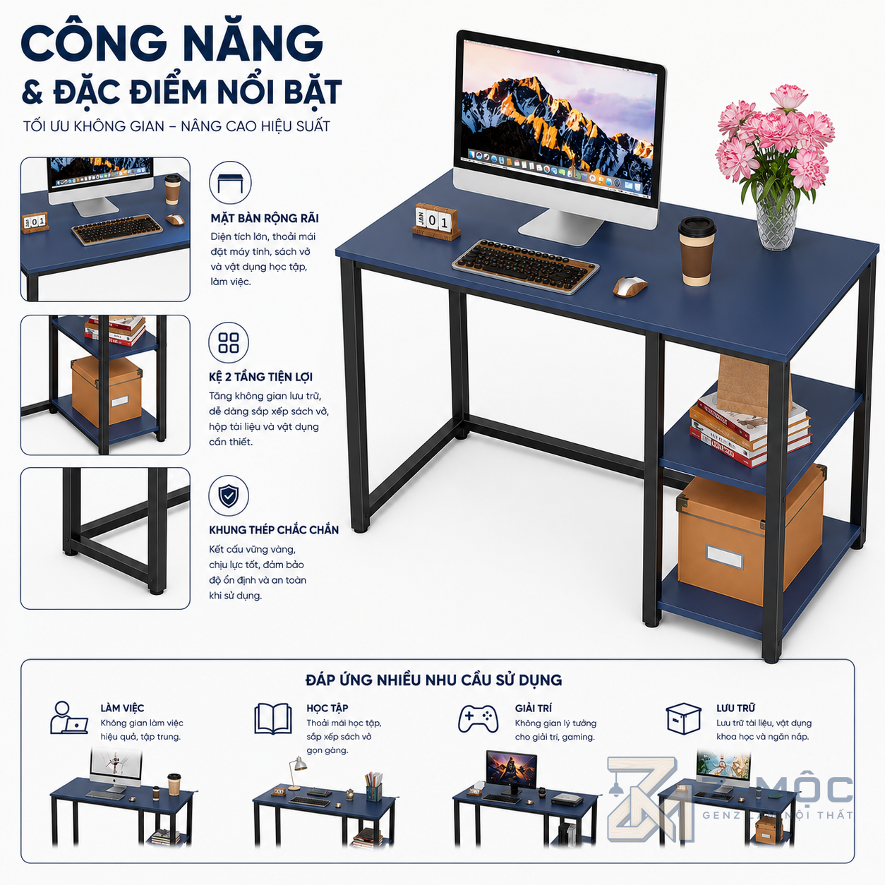 Kệ lưu trữ tiện lợi giúp không gian luôn ngăn nắp