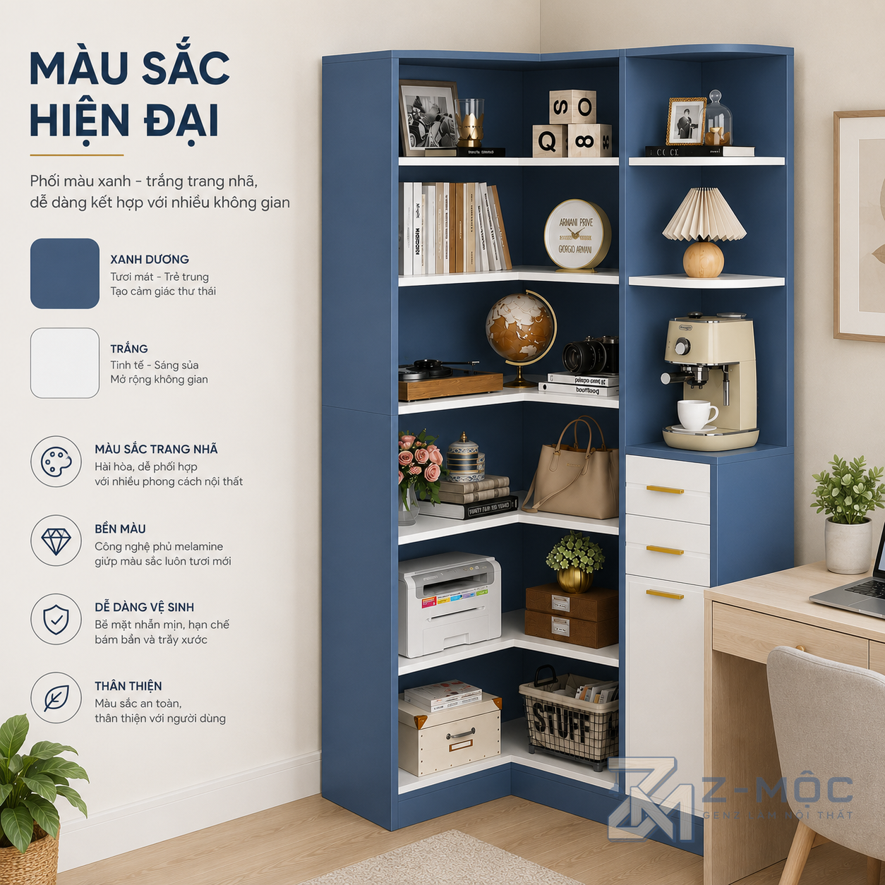 Kệ Sách Trang Trí Đa Năng Màu Xanh Hiện Đại ZM-71002 - ảnh chi tiết 5