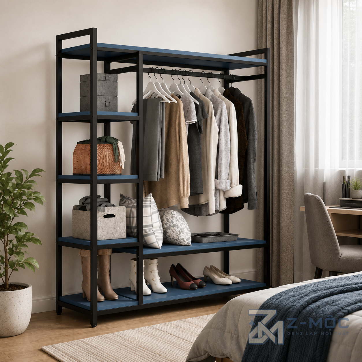 Kệ Treo Quần Áo Khung Sắt Có Kệ Để Đồ Đa Năng ZM-10016 - ảnh chi tiết 6