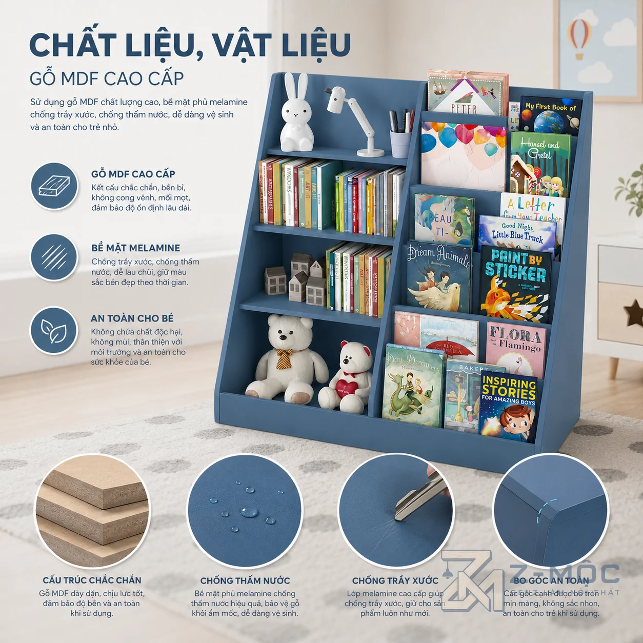 Kết hợp lưu trữ sách và đồ chơi tiện lợi