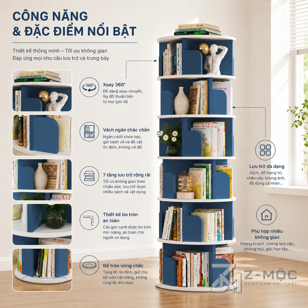 Không gian lưu trữ khoa học cho sách và đồ trang trí