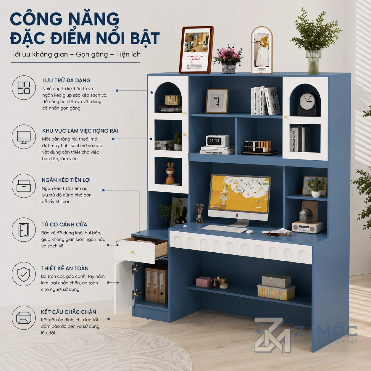 Không gian lưu trữ khoa học giúp góc học tập luôn gọn gàng