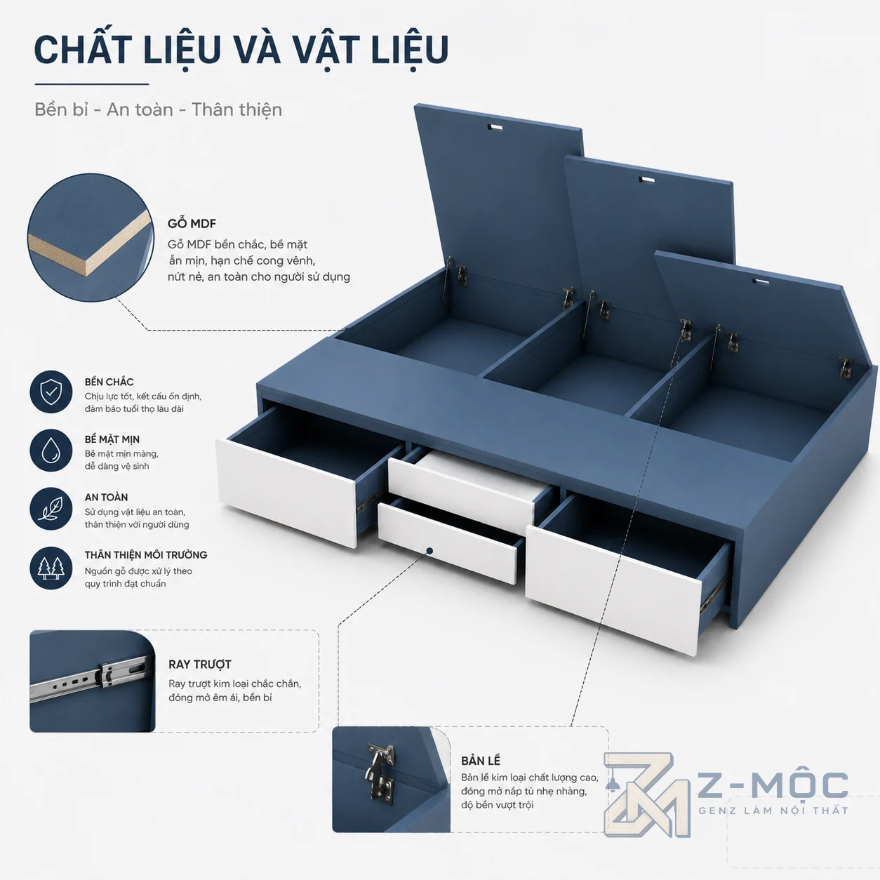 Không gian lưu trữ rộng rãi, sắp xếp đồ ngăn nắp