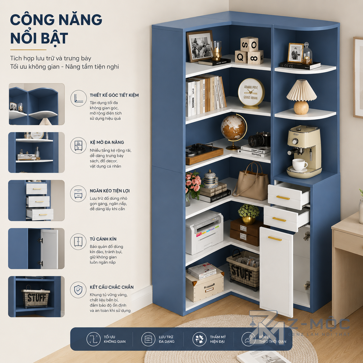 Không gian lưu trữ rộng rãi, sắp xếp khoa học